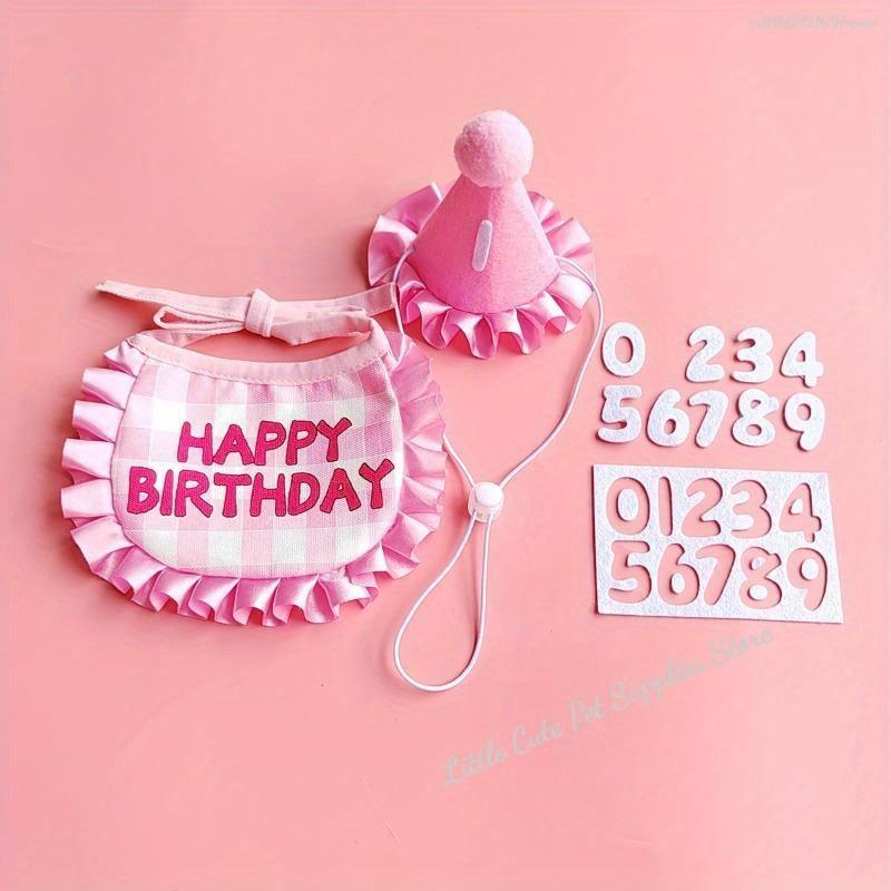 Ensemble Chapeau Écharpe d'Anniversaire pour Chat Fournitures de Fête d'Anniversaire pour Chien Écharpe Mignonne pour Animal de Compagnie Chapeau d'Anniversaire Chiot Décoration Écharpe Pour Animaux de Compagnie Petits Moyens one size rose