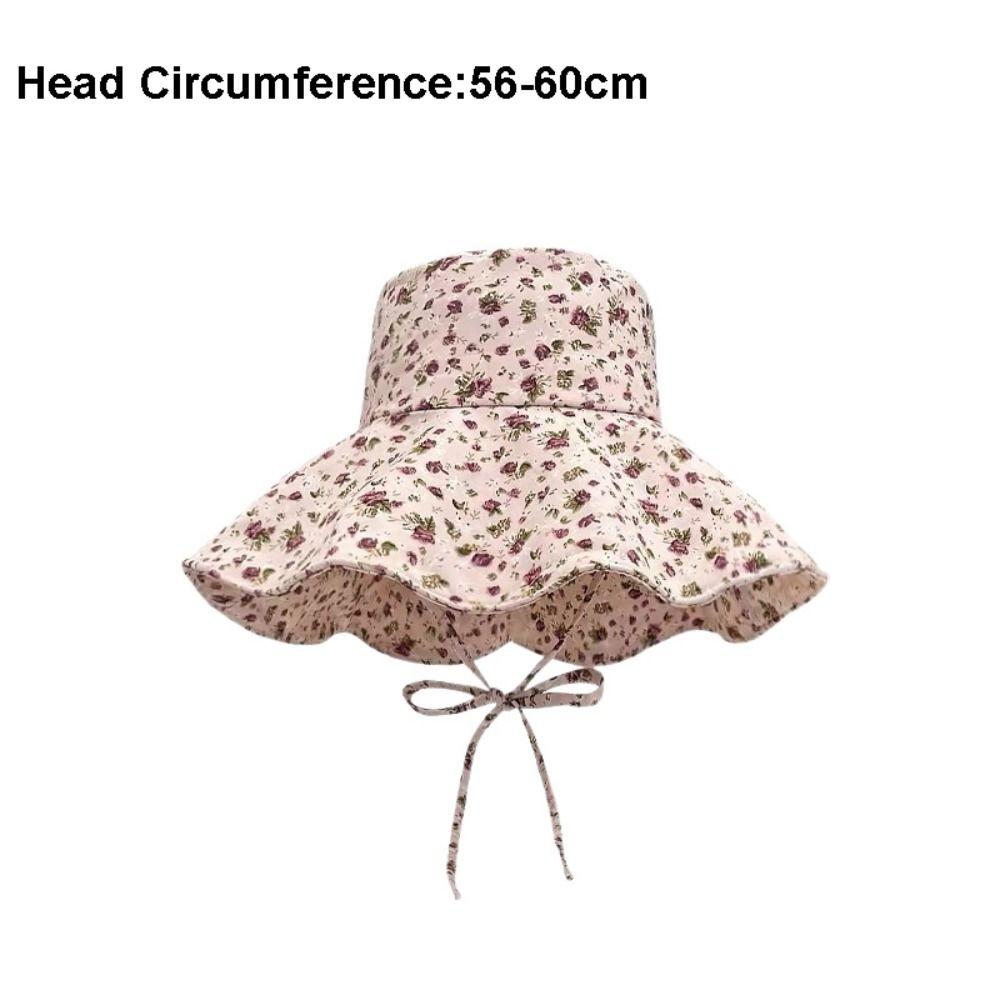 Fashion Floral Fisherman Hat Adjustable Large Brim Sunscreen Hat Foldable Sweet Sun Cap Beach