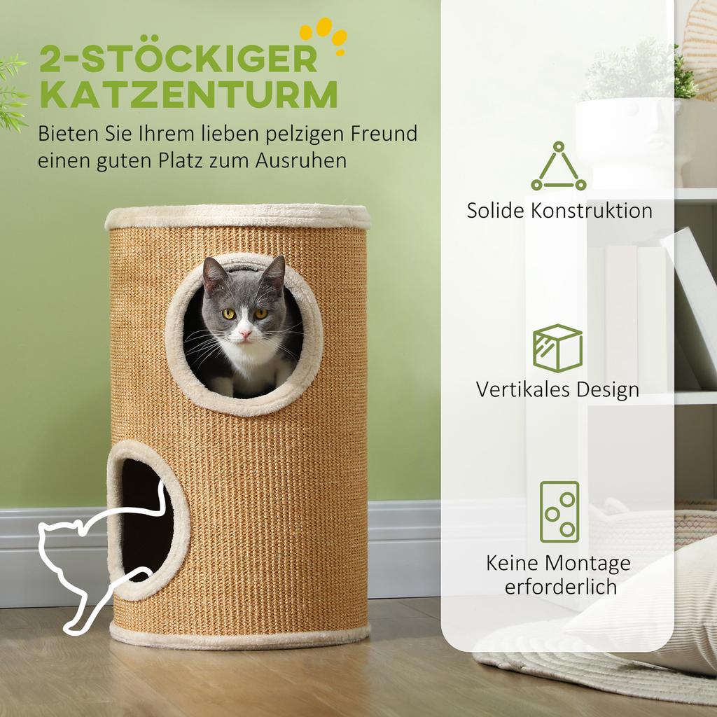 Cat Tree with Plenty of Space, Plush Cover, Sisal Surface, diameter 35 x 60H cm, Brown-Beige, 10 kg