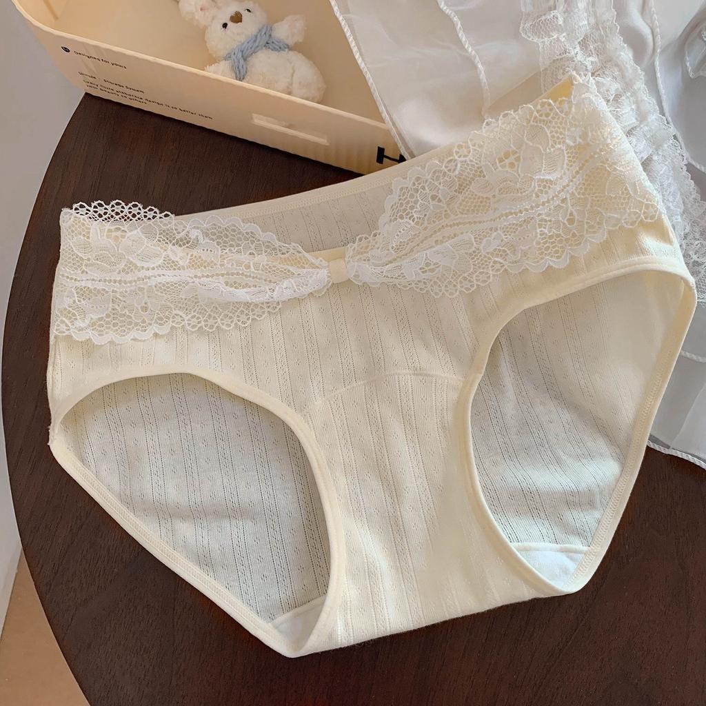 Girl Spring and Autumn Lace Bow Pure Cotton Breathable Skin Friendly Middle Waist Triangle Briefs