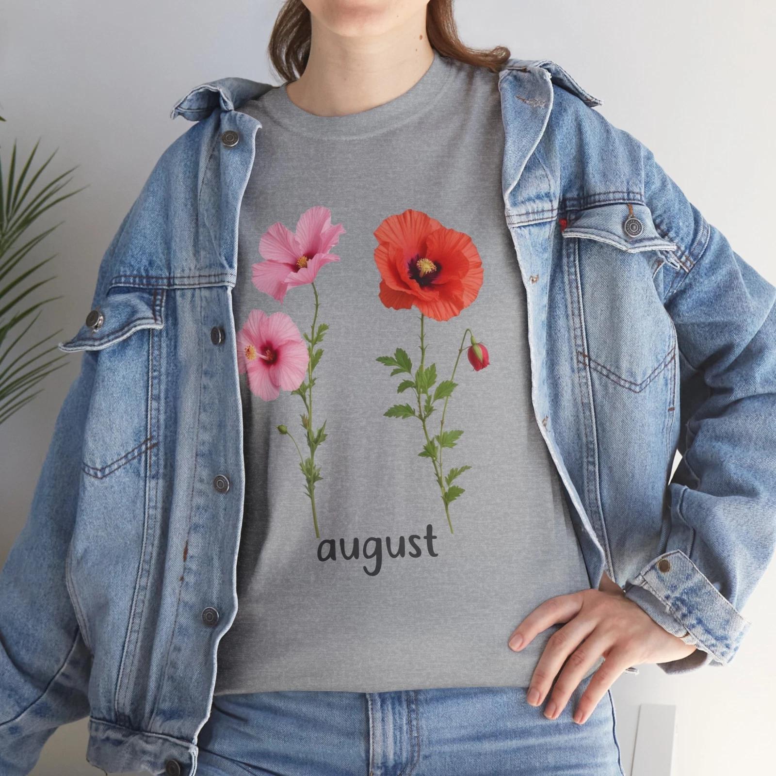

August Floral T-Shirt - Trendy Flower Tee for Free Spirits & Hippie Vibes M