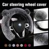 Universal Steering Wheel Cover Cartoon Cute Ear Shape Soft Faux Rabbit Fur Plush Winter Car Interior Styling for Women