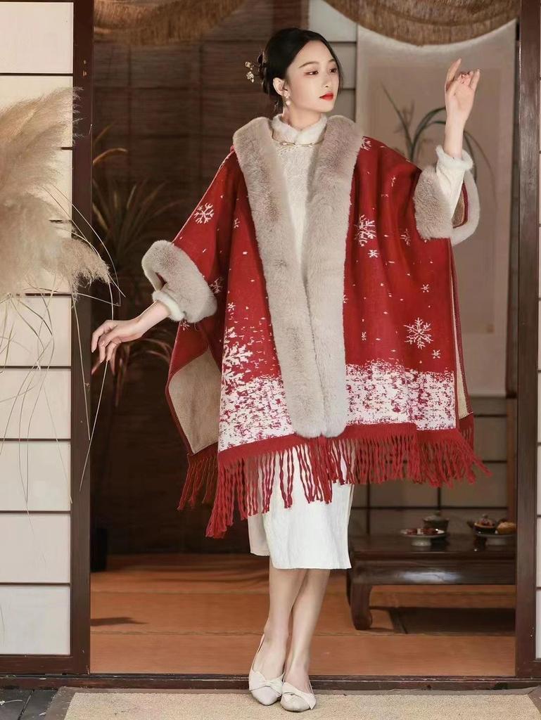2024 Winter Elegant Loose Batwing Cloak: Fashionable Solid Color Short Shawl for Moms