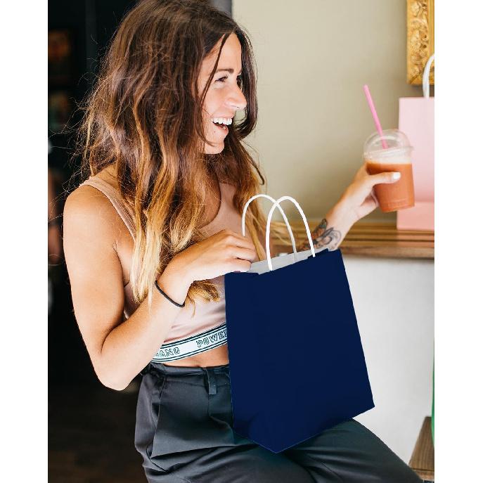 qiqee 24PCS Medium Gift Bag with Handles Bulk 11"x5"x8" Gift Bags Green Blue Bags Multiple Uses (Medium Size)