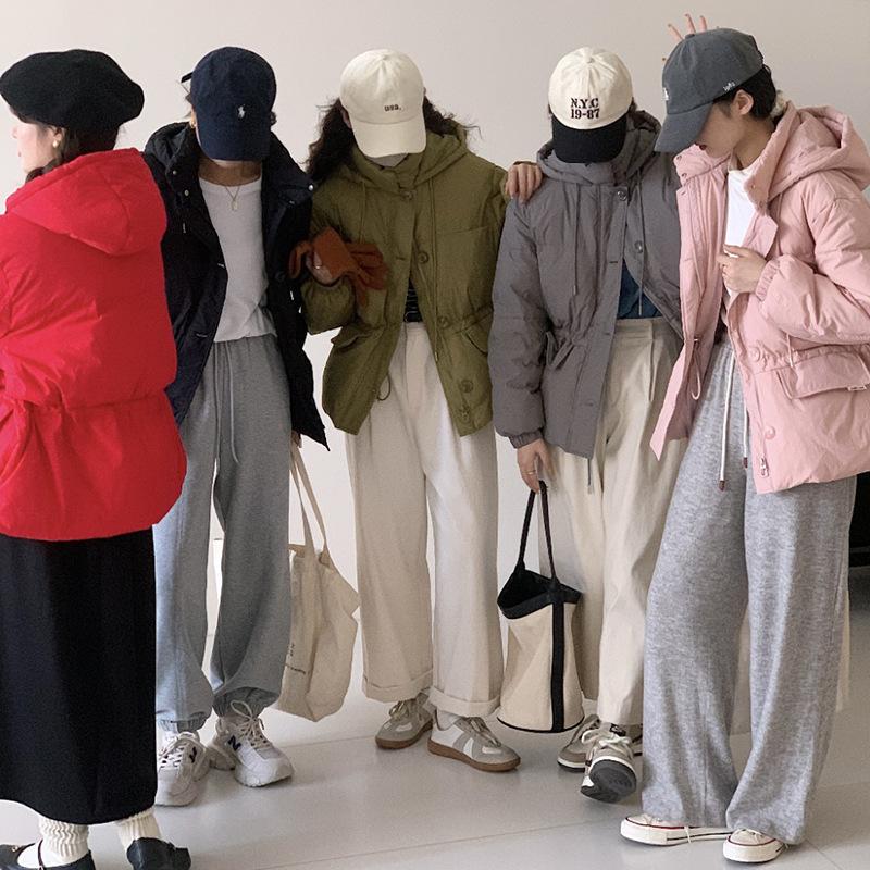 Fashion sweet drawstring down jacket women's short winter new hooded waist thin small warm jacket