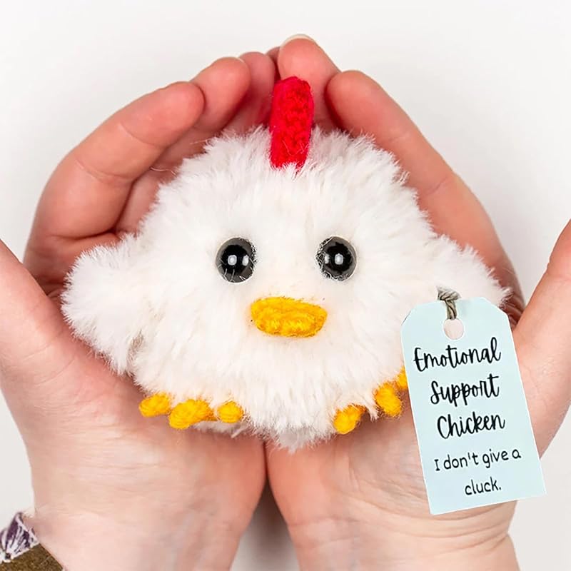 1pc Emotional Support Crochet Chicken, Handmade Positive Knitting Chicken Doll, Cheer Up Chicken, Plush Animal Figures for Friends Kids 2pcs
