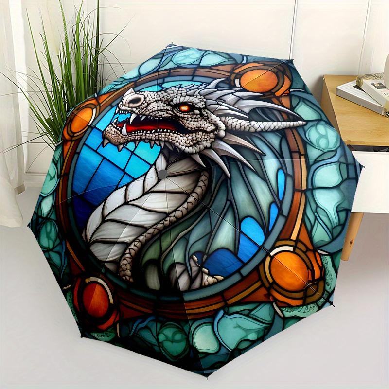 Stained Glass Dragon Window Panel - Fantasy Art Decor Umbrella Day Gift Y248
