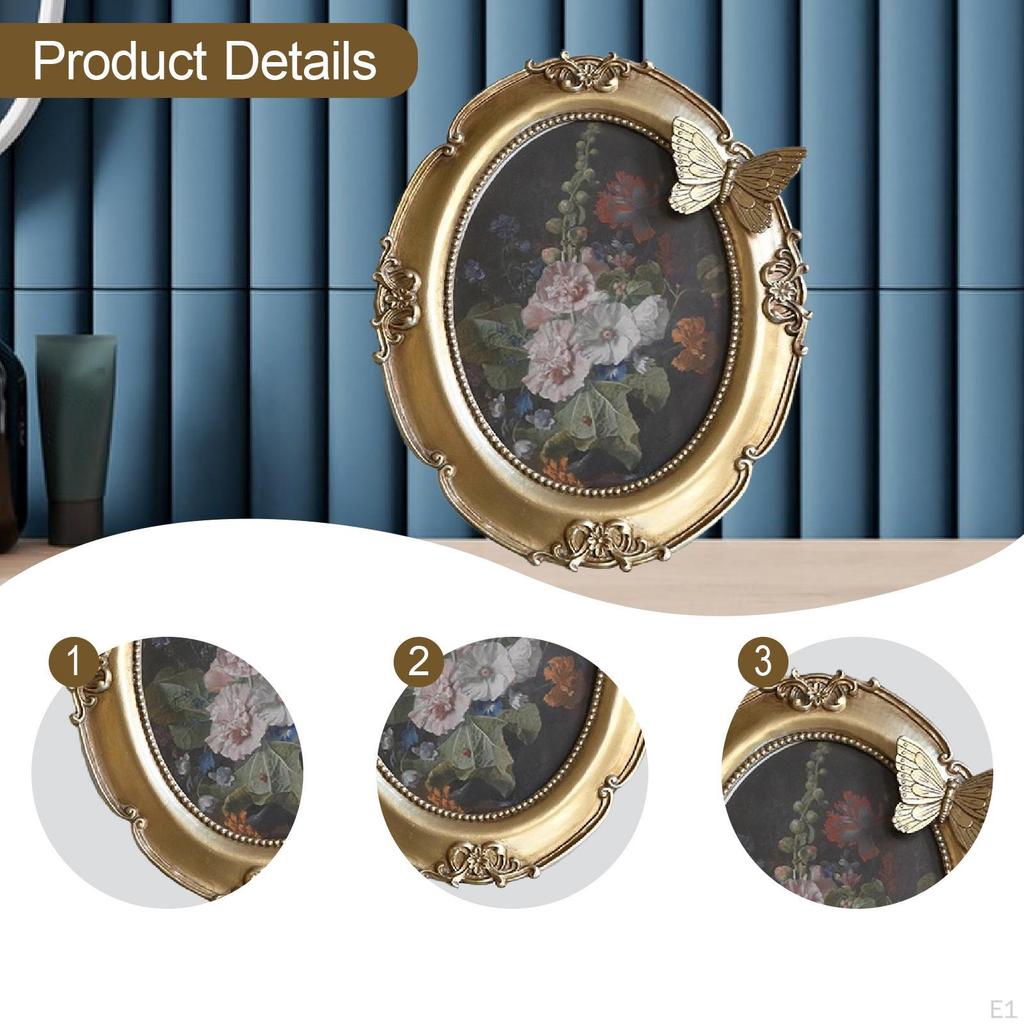 Oval Vintage Photo Frame Card Holder Desktop Resin Picture Hanging or Tabletop Display for Living