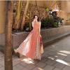 Blue and White Plaid Splicing Lace Suspender Dress Women's Spring New Waist A Character Thin Big Swing Dress
