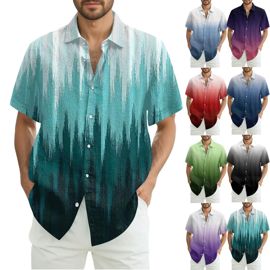 Men's Fashion Casual Loose Hawaiian Print Short-sleeved Shirt