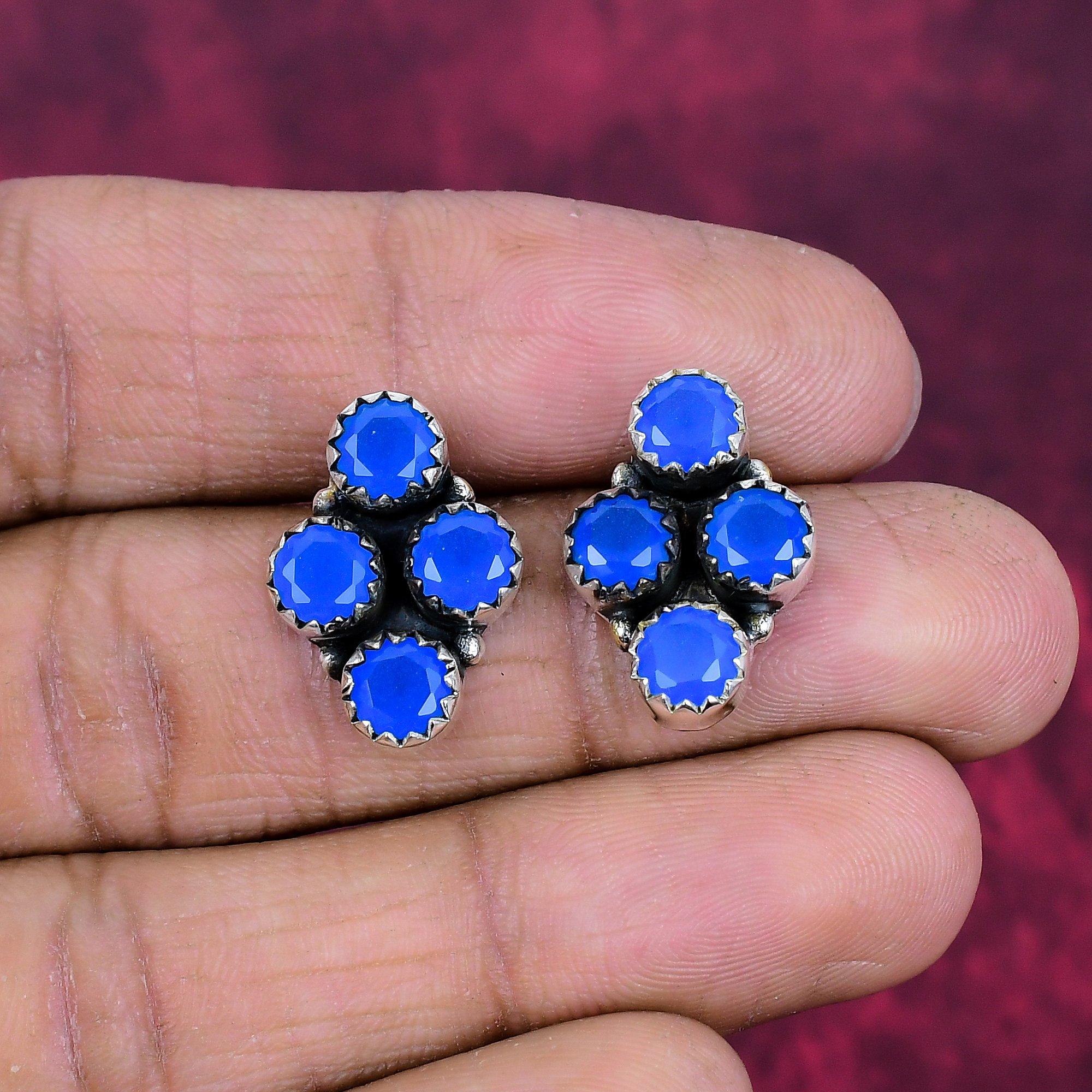 

Синий халцедон драгоценный камень 925 цельное серебро ручной работы антикварные ювелирные изделия подарок для матери серьги 0.78 Inches