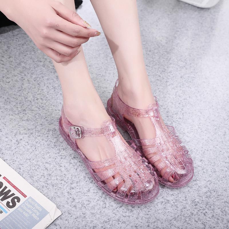 2026 Women's Hollow Soft Crystal Jelly Sandals - Flat, Low Heel, Beach & Rain Shoes