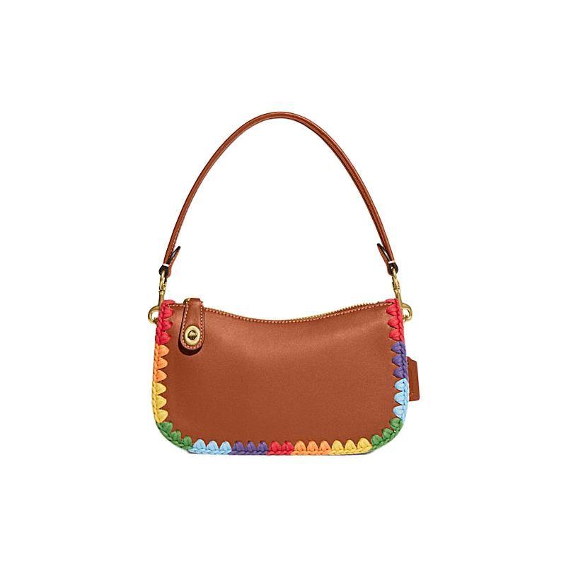 

Coach Swinger 20 Solid Color Gold Logo Rainbow Crochet Trim Zip Leather Underarm Bag Women bags Brown CJ785-B4TT4 Basic Set (Bag+Dust Bag)