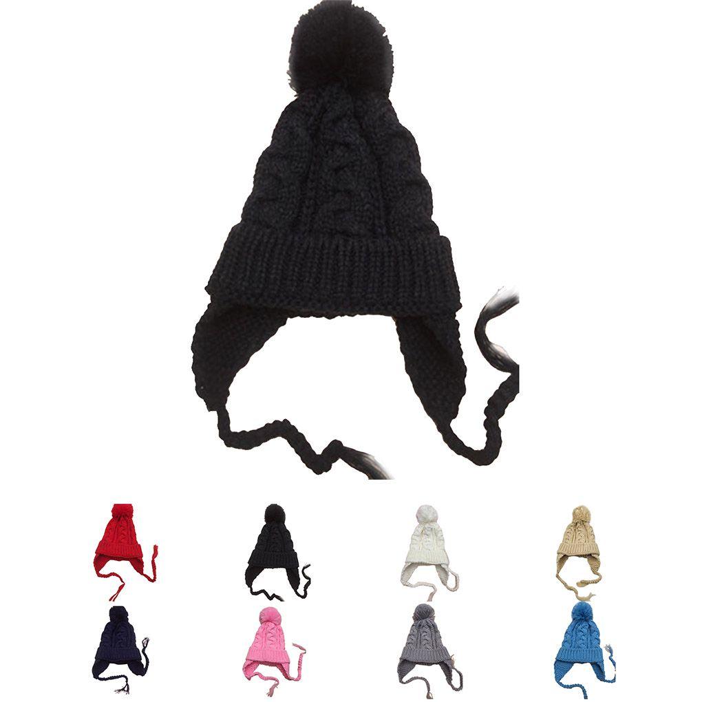 Kids Children Knit Hat Solid Color Ear Flaps Cap Boy Girl Warm Beanie Bonnet