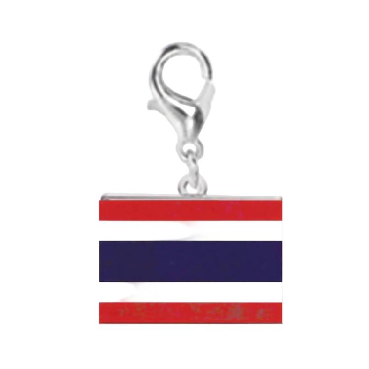 Stainless Steel Country Flag Bracelet Pendant Hand Chain Charm Travel Wristlet Keychain with Lobster Clasp and Small Profile