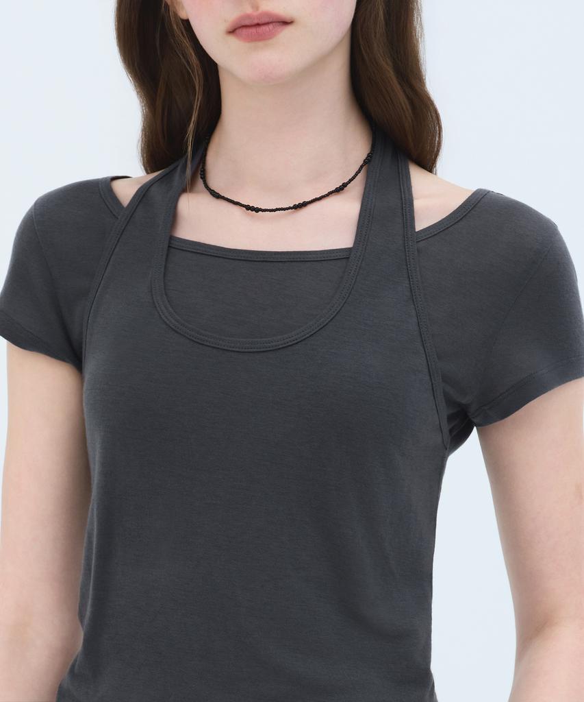 MUSINSA STANDARD WOMAN Women'S Wool Tencel Halter Layered T-Shirt [Dark Gray]