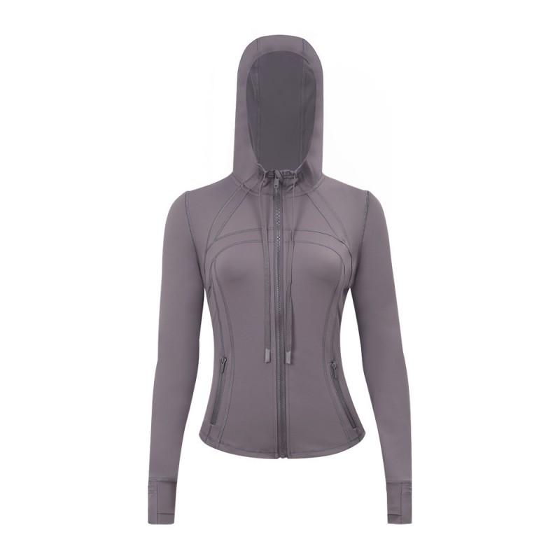 Damen atmungsaktive Kapuzen-Yogajacke Langarm Fitness Top Activewear