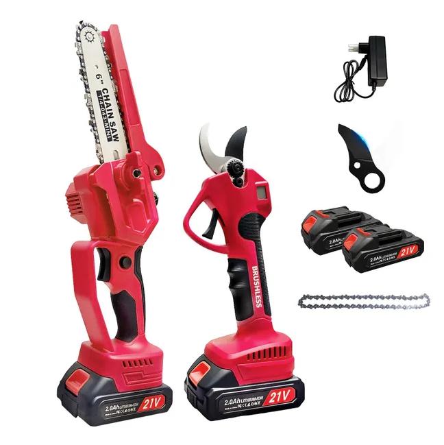 21V Akku-Gartengeräte-Set – 6" Mini-Kettensäge + Elektrische Astschere mit Doppelakku
