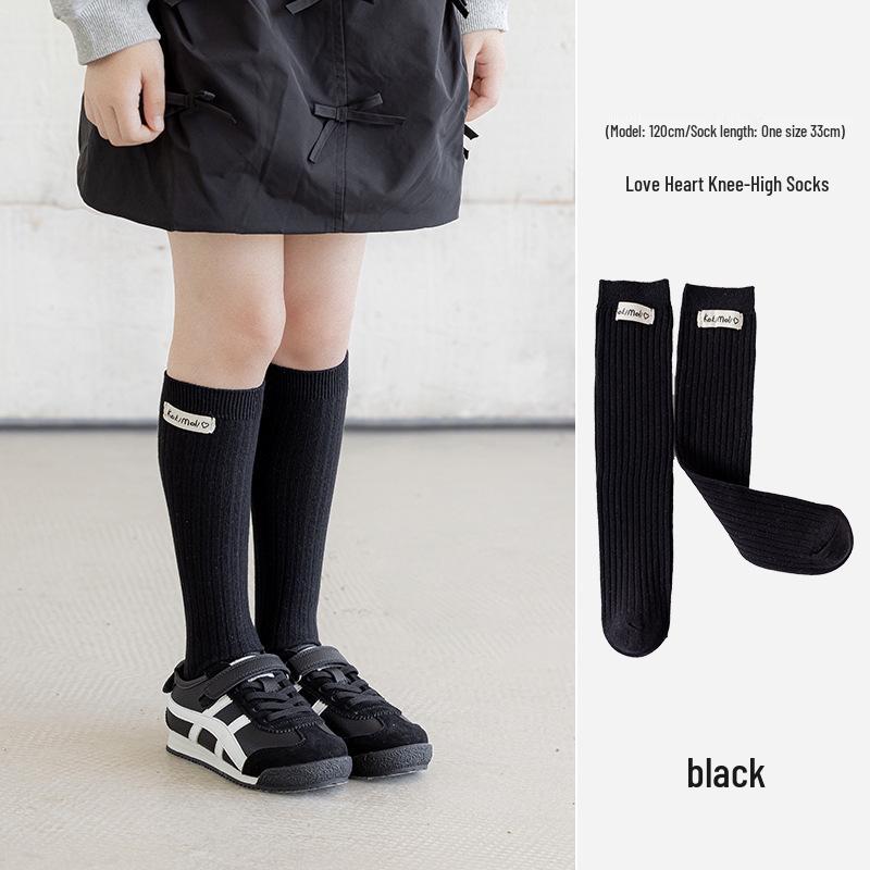 Girls' Knee-High Heart Letter Socks - Versatile Mid-Calf Spring/Autumn Ins Pile Socks