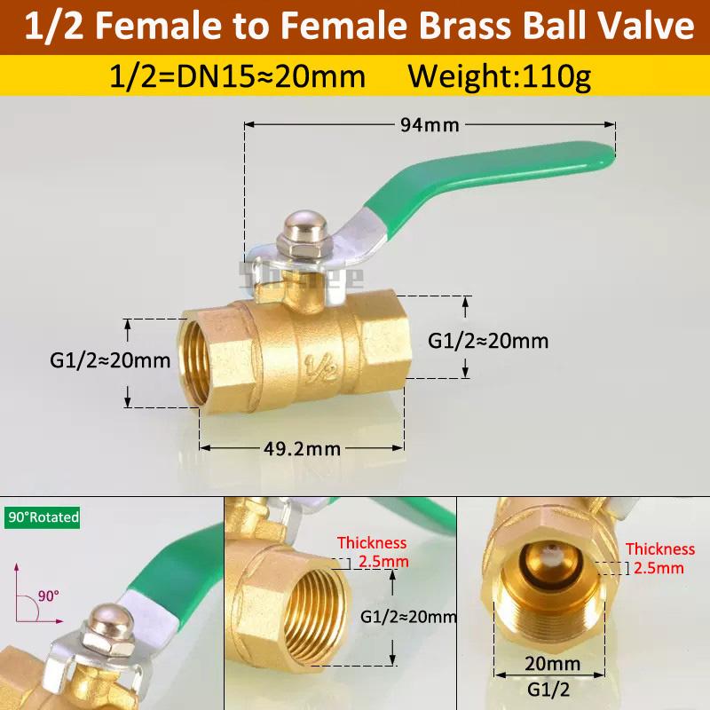 Brass Ball Valve 3/8'' 1/4'' 1/2" Male To Female Thread Connector Joint Copper Pipe Fitting Coupler Adapter 8/10/12mm Hose Barb