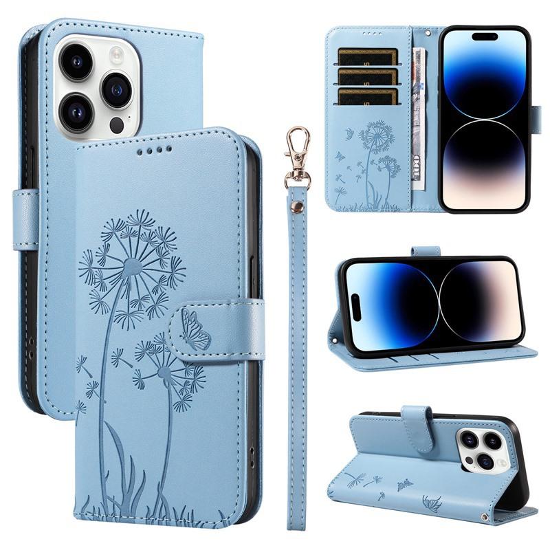 Suitable for iPhone 17 Dandelion Embossed Leather Case, Apple 16 PRO, Samsung S26 Card Slot Flip Phone Case