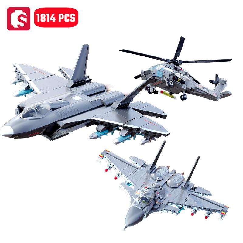 

SEMBO 1814pcs Armed Aircraft Building Blocks Kits MOC Helicopter Models Fighter Assembly Bricks Birthday Gift Kids Toys for Boys no box