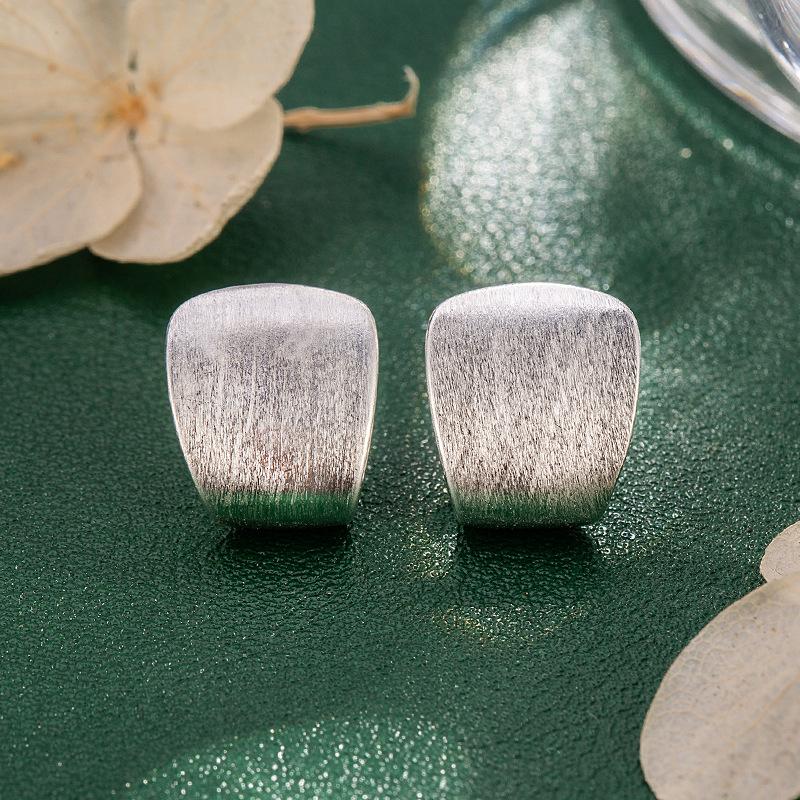 

925 Sterling Silver Jewelry Geometric Gold Brushed Stud Earrings For Women Wedding Party Jewelry For Girls Friend Gift Silver Plated серебряный