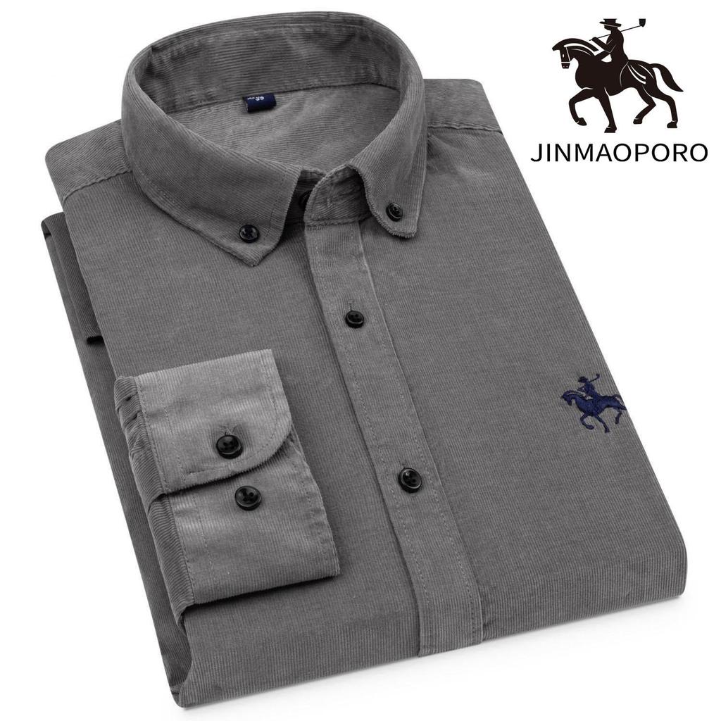 Men's Long-Sleeve Corduroy Shirt - 100% Cotton, Casual Fit, Plus Size, Ideal for Autumn & Winter
