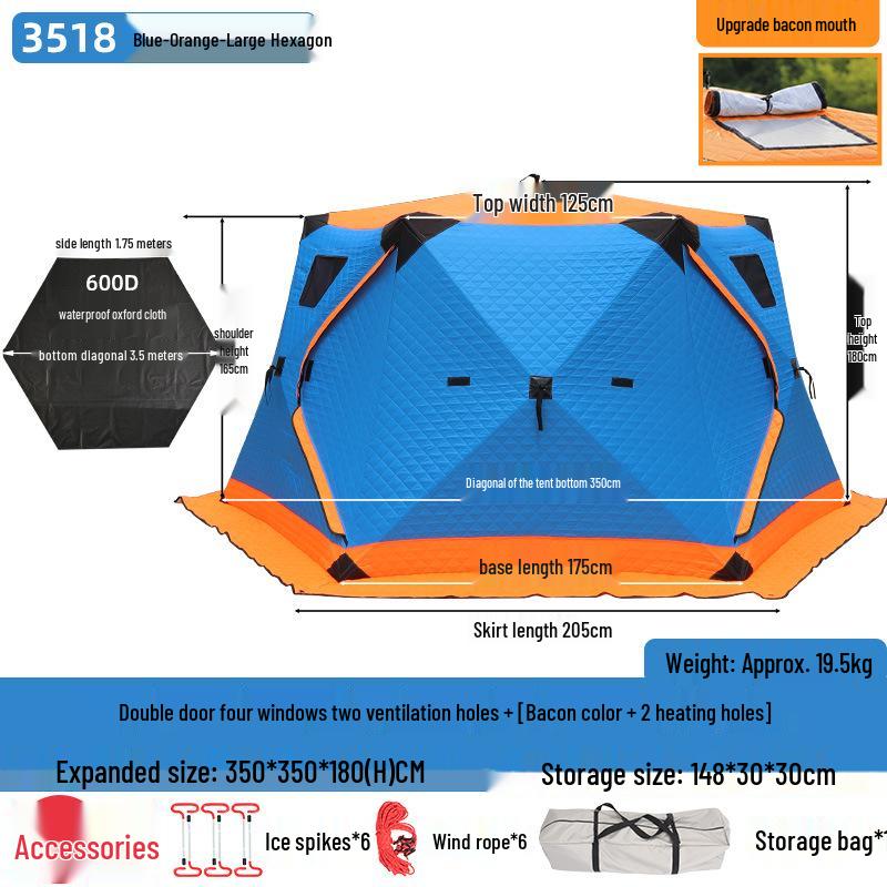 Hexagonal Cotton Ice Fishing Tent - Thickened, No Assembly Needed