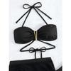3 Pieces Black V Wire Halter Bikini 2025 Women & Beach Skirt Swimwear Female Swimsuit Solid Beachwear Bathing Swimming Suit
