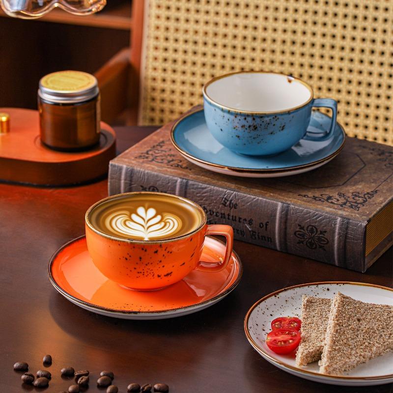Retro Kiln-effect Ceramic Coffee Cup with Splashed Polka Dots Exquisite Porcelain Teacup Latte Coffee Cup Office Drinking Mug