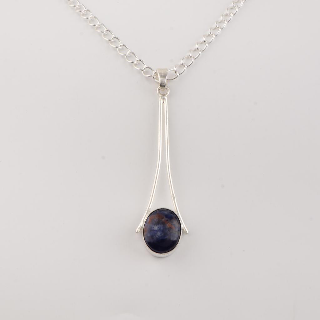 Natural Sodalite Gemstone 925 Sterling Silver Handcrafted Jewelry Designer Long Pendant 1.79" PP-69-39