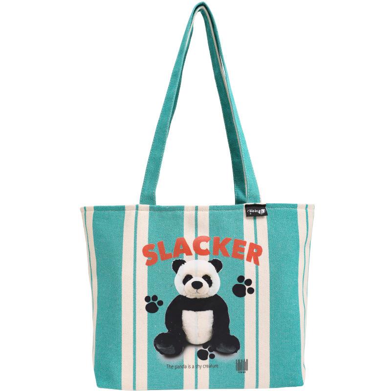 

Spring Canvas Bag, Striped College Shoulder Bag, College Student Class Bag, Large Capacity Tote Bag зелений