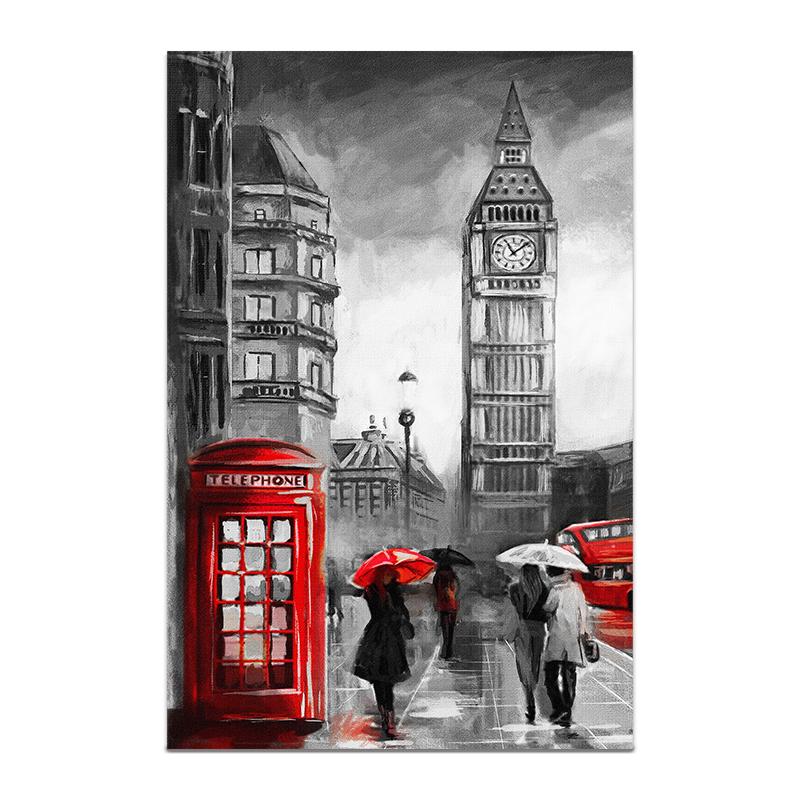 Modern Tower Building Red Buss Lover Canvas Painting Poster City Wall Art Print Decorative Picture Modern Living Room Home Decor Unframed