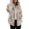Women's Fashionable Casual Zippered Hooded Floral Printed Drawstring Furry Sweatshirt Jacket