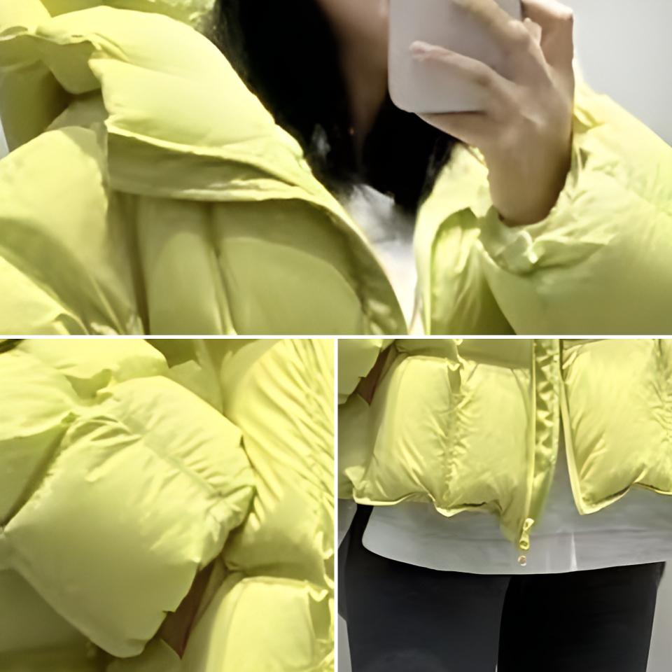 

Женское короткое стеганое пальто оверсайз с капюшоном, свободное хлопковое, в корейском стиле, зимняя куртка XL жёлтый