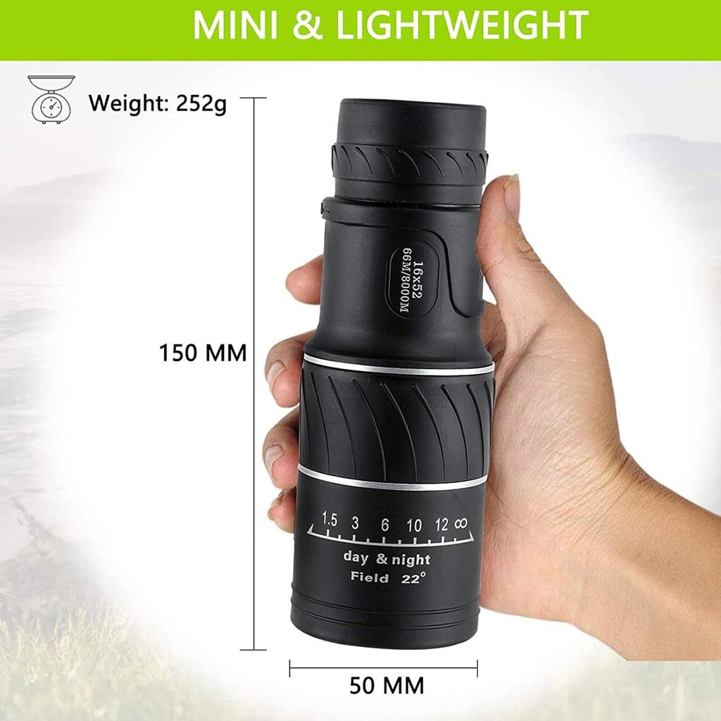16x52 Compact Monocular, Smaller Size Easier to Carry Around for Bird Watching Hunting Camping Hiking Sport Game Concerts