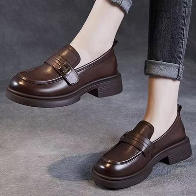 Soft Leather Soft-soled Loafers Women's Platform Single Shoes 2025 Spring New Soft Leather Women's Shoes Versatile Work Small Leather Shoes Tide