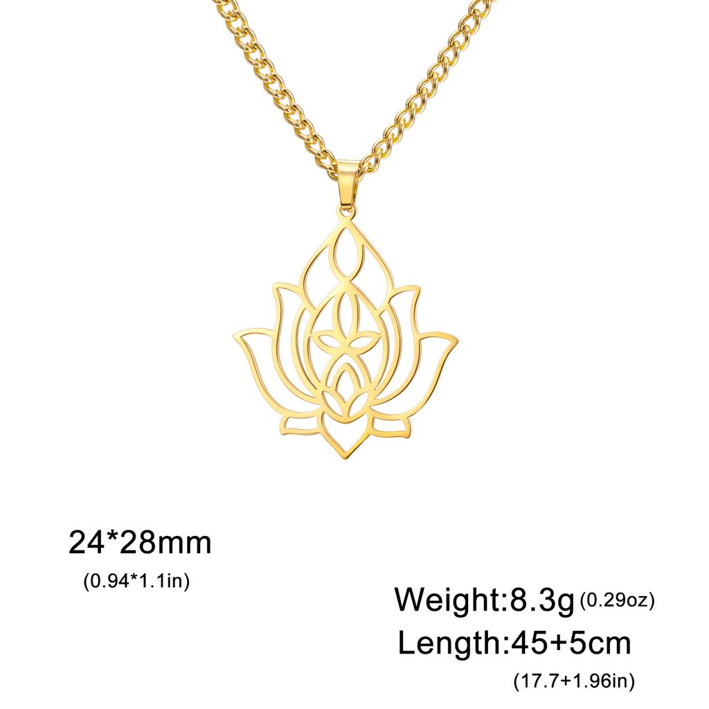Lemegeton Lotus Necklace for Women Yoga Flower Spiritual Stainless Steel Jewelry Vintage Pendant Necklaces Accessories Gift