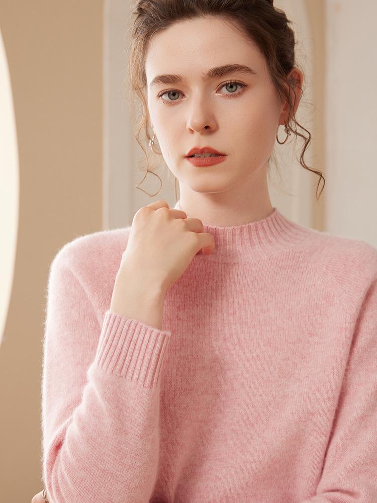Women's New Fall/Winter Thick Cashmere Sweater, Half-High Collar Loose Knit, Plus Size Pullover Base Layer.