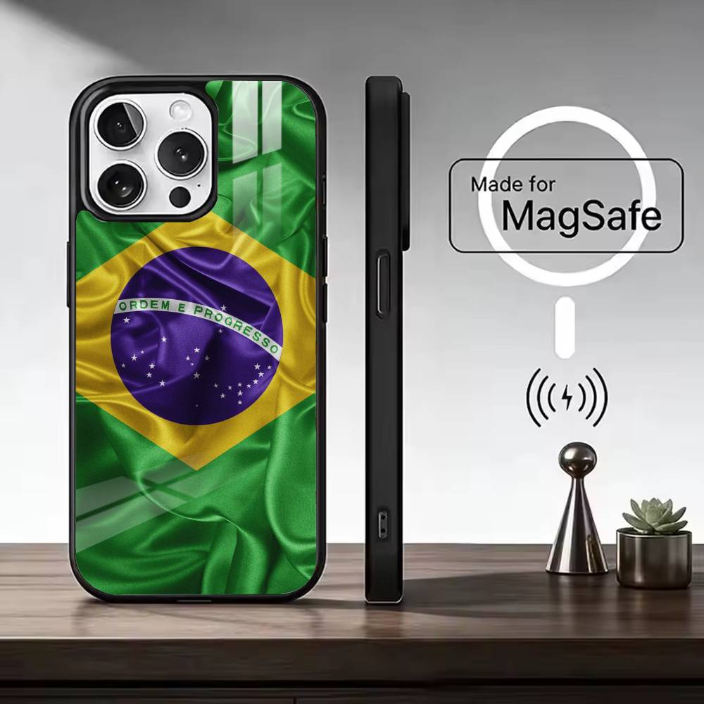 Brazil F-Flag Football Support  For Magsafe Phone Case for iPhone 17 16 15 14 13 12 11 Series Wireless Charging