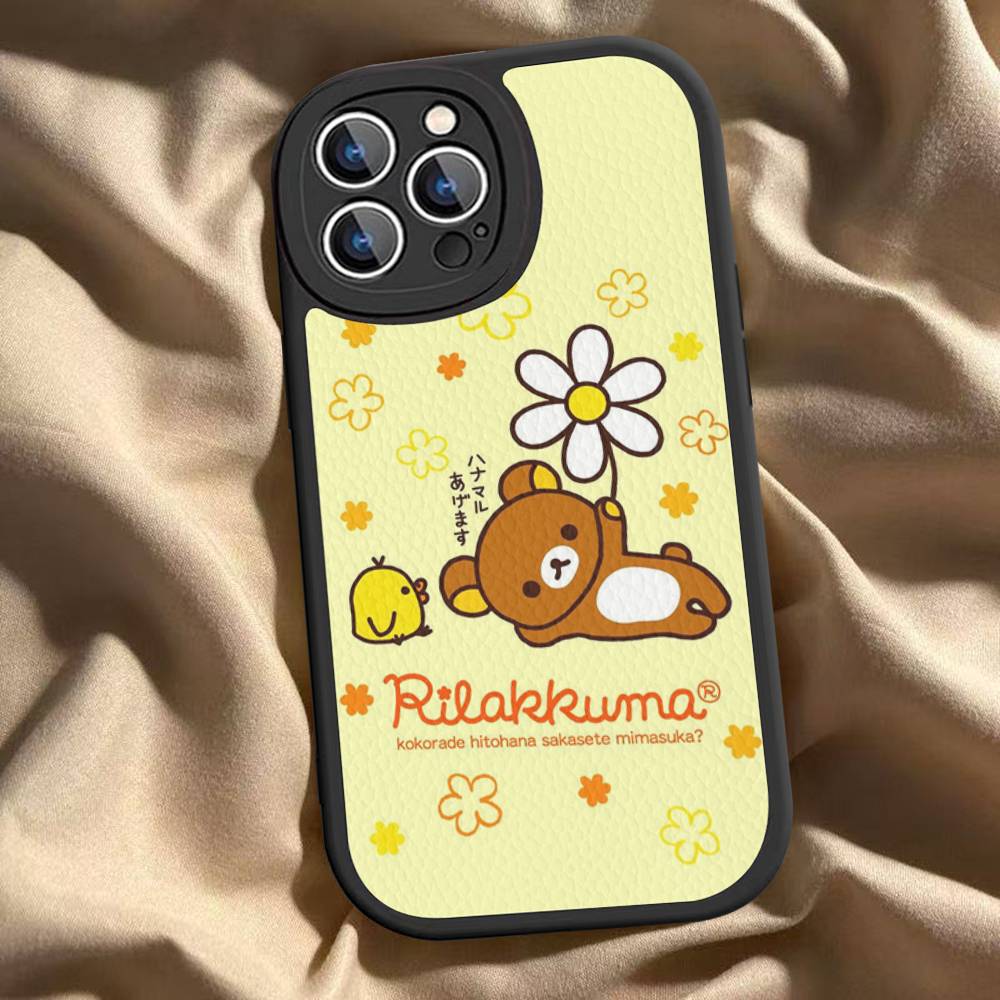 

Rilakkuma Relaxed Bear Phone Case For iPhone 16 15 14 13 12 11 Pro Max Plus 16E Soft Leather Cover iPhone 15pro max
