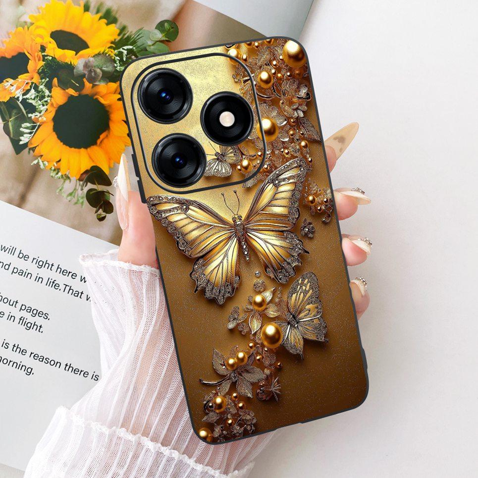 Für Tecno Spark 10 10C 10 Pro 4G KI7 KI5m Handyhülle Bunte Schmetterlingsblume Damen Girly Weiche Silikonhülle Mattes Rückcover