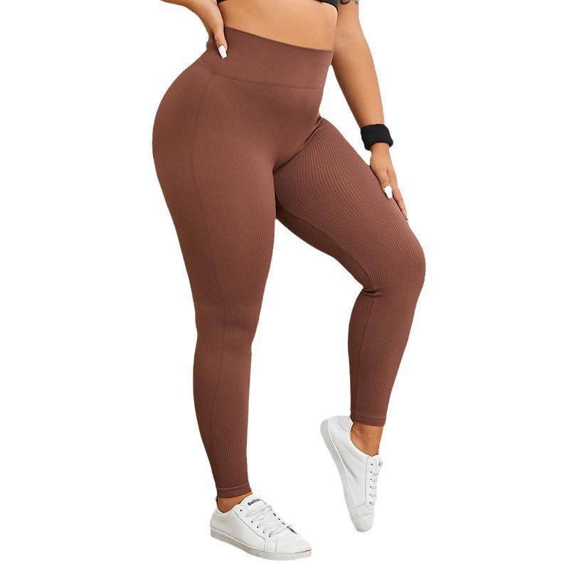 Plus Size High Waist Yoga Pants - Ribbed, Seamless, Hip-Lifting, 9-Point Sports Fitness Tights