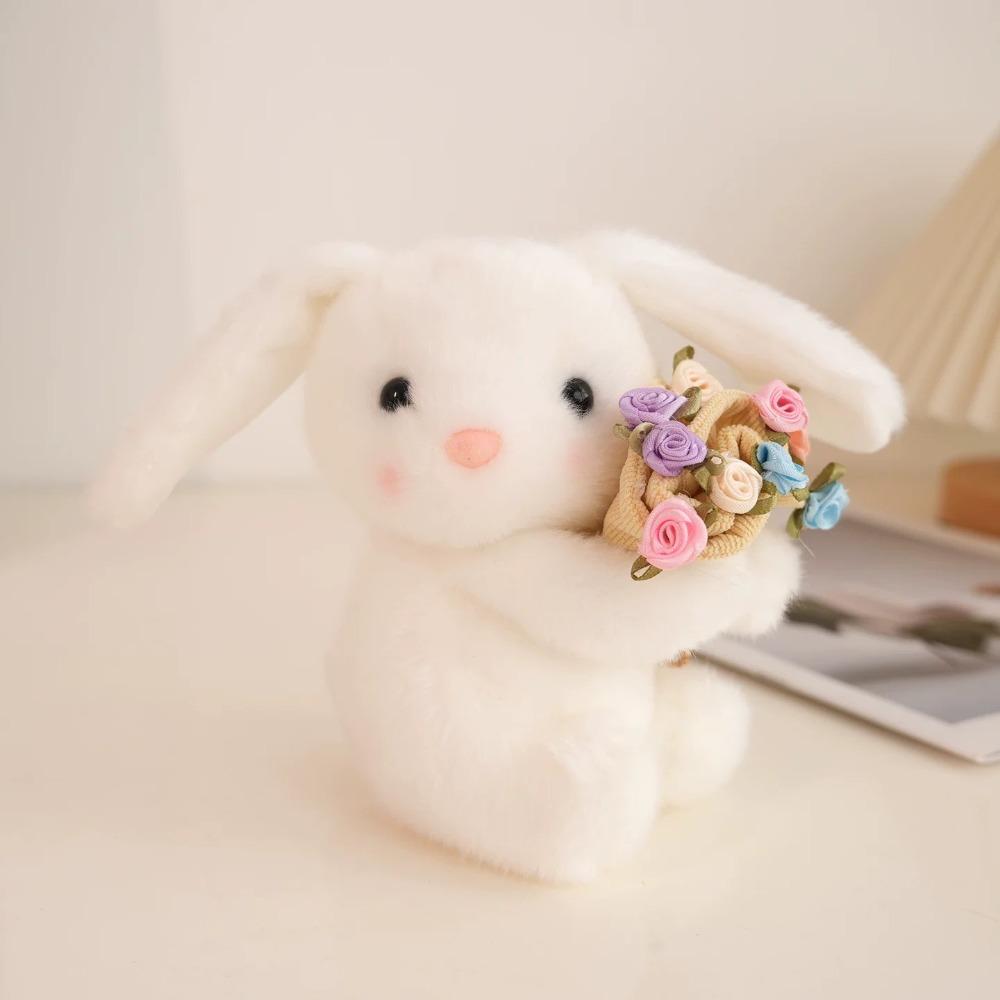 With Floral Blanket Bear Wear Rose Doll 15cm Bouquet Rabbit Doll Rose Bear Plush Toy Anniversary