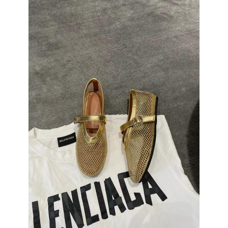Sheepskin version~ mesh Mary Jane shoes women's empty summer new niche round head shallow mouth flat ballet shoes