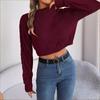 Women Casual Loose Solid Color Twisted Long Sleeve Cropped Pullover Sweater