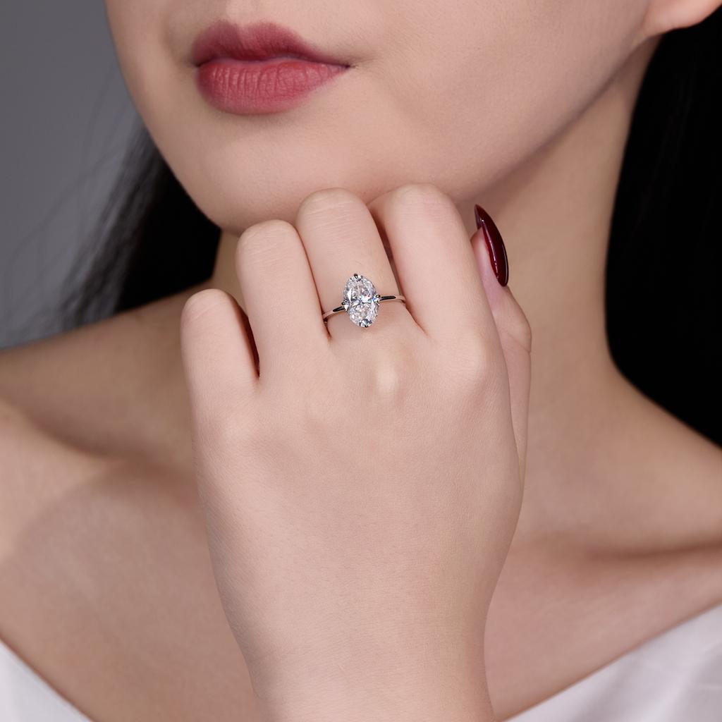 4.5CTW S925 Sterling Silver Oval Moissanite Ring High End Wedding Ring Engagement Ring Jewelry