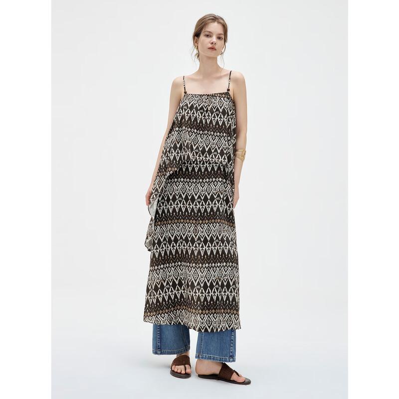 ELLE Vintage Print Tencel Linen A-line Maxi Dress