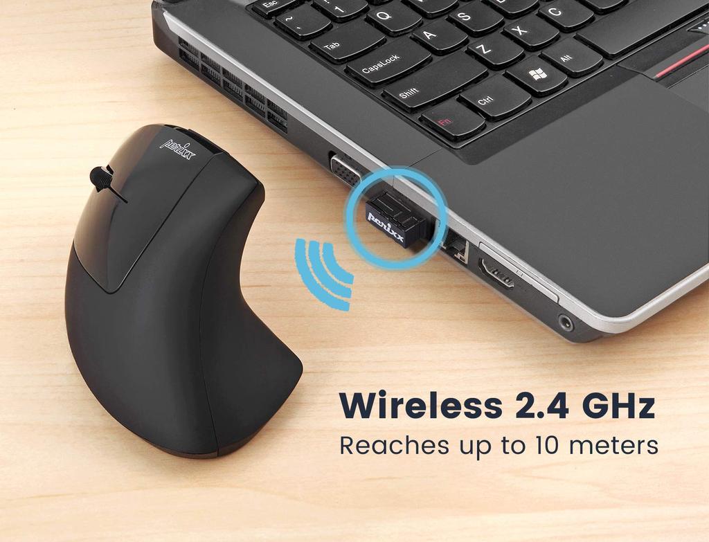 Perixx Ergonomic DPI PERIMICE-713L Mouse, Left-Handed, Vertical, Wireless, 800/1200/1600